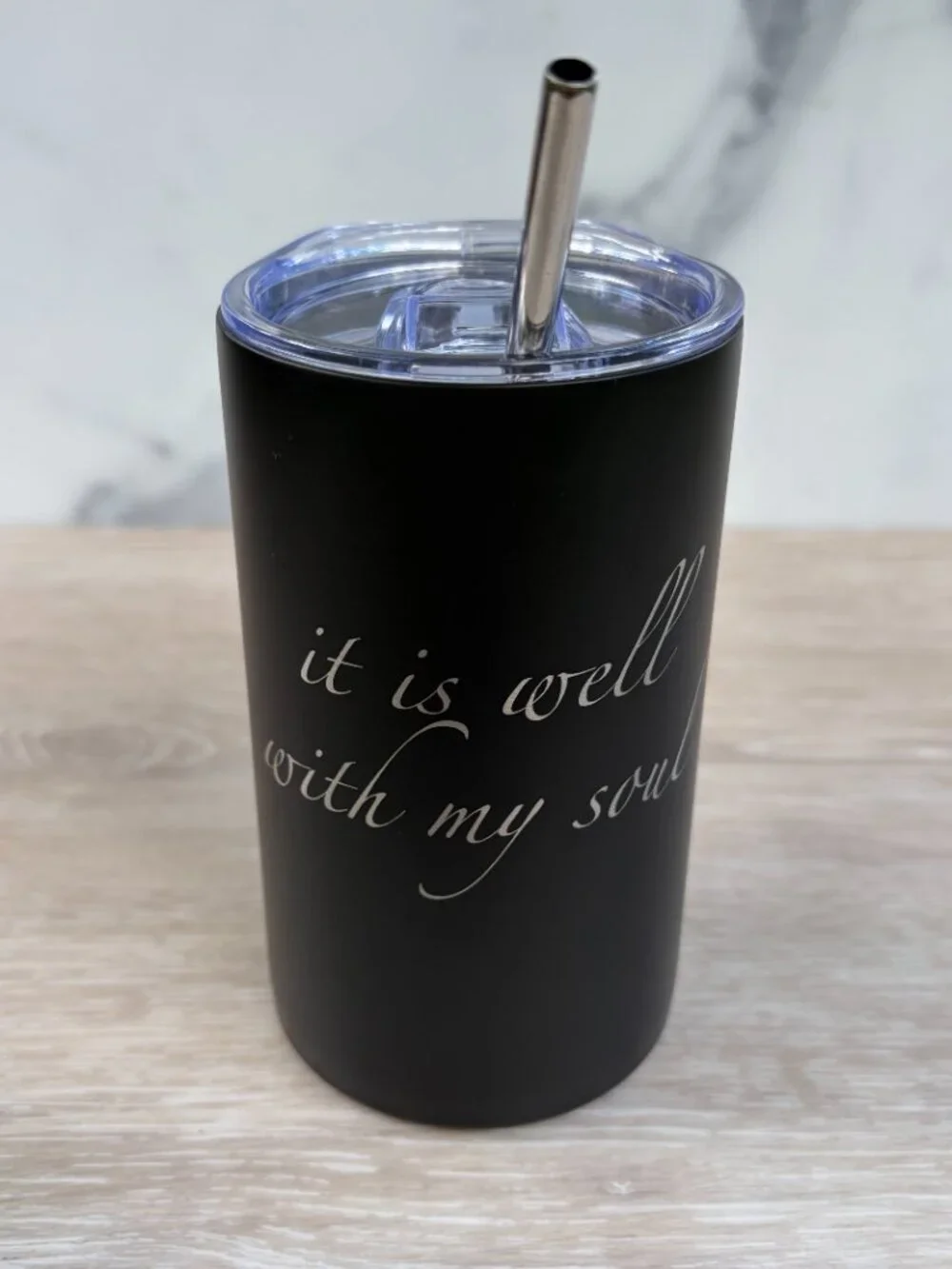 It Is Well Tumbler 12 oz Black Stainless Steel Insulated Christian Travel Mug